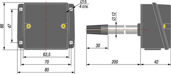 Габаритный чертеж термопреобразователя ОВЕН ДТС3105 Габаритный чертеж термопреобразователя ОВЕН ДТС3105