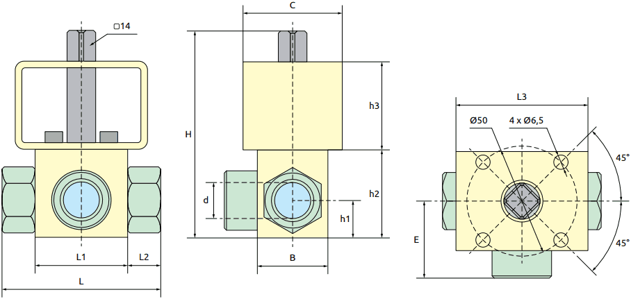 Габаритные размеры клапана шарового BAV-S304-HP-L