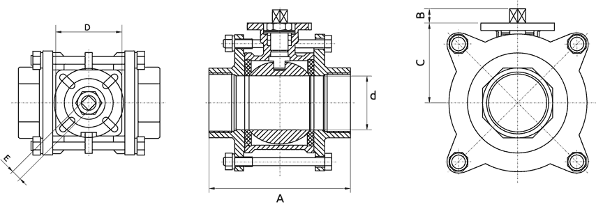 Габаритные размеры шарового крана VALMA